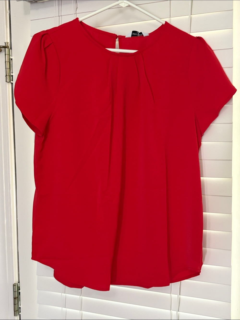 Bright Red Pleated Short-Sleeve Blouse - Unknown Brand